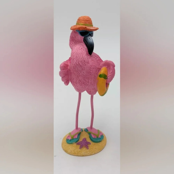 Beachy Pink Flamingo Resin Figurine in Flip Flops - Picture 6 of 9